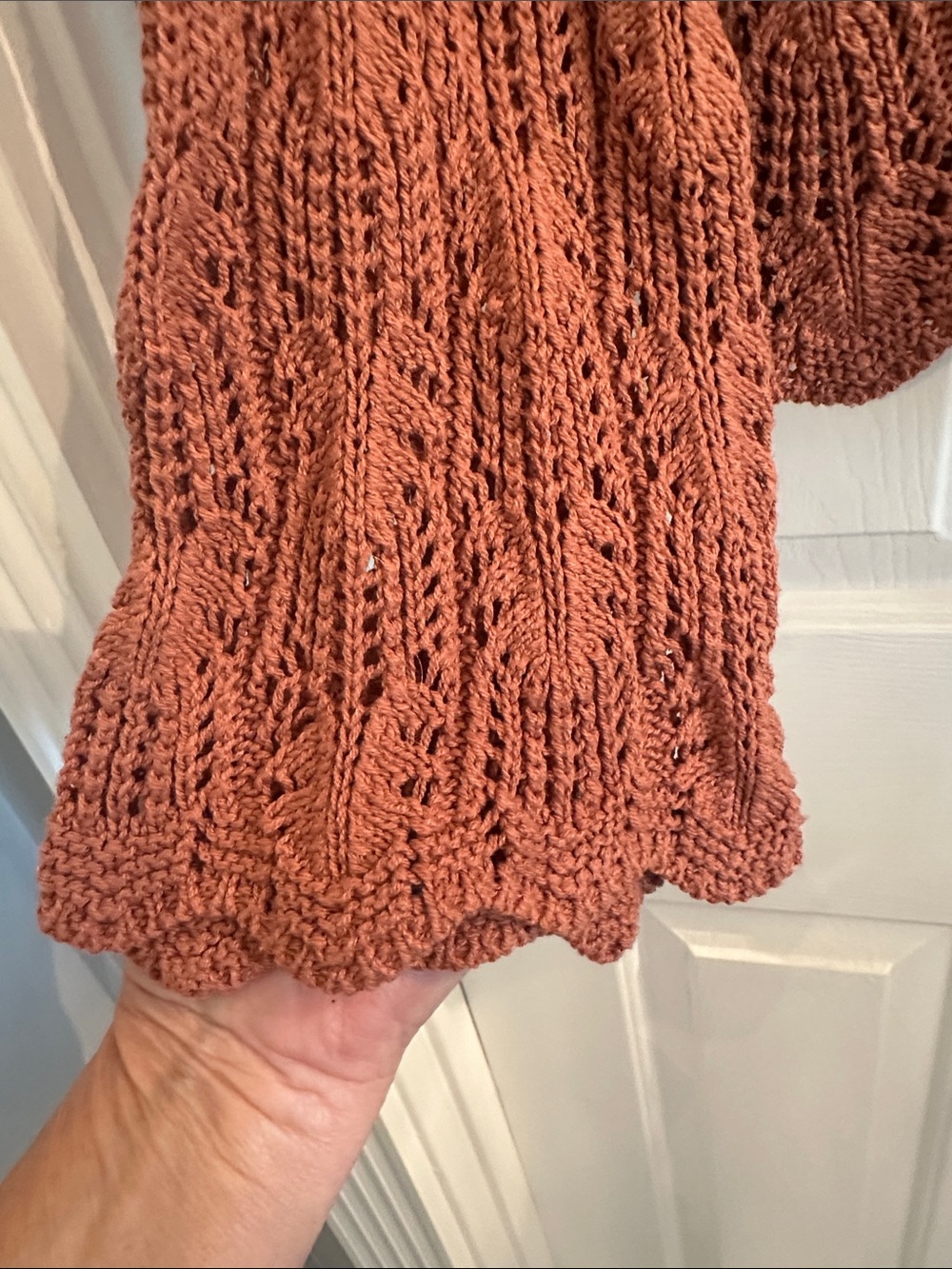 Wishlist Crochet look Open-Knit V-Neck Sweater in Burnt Orange - Picture 3 of 6